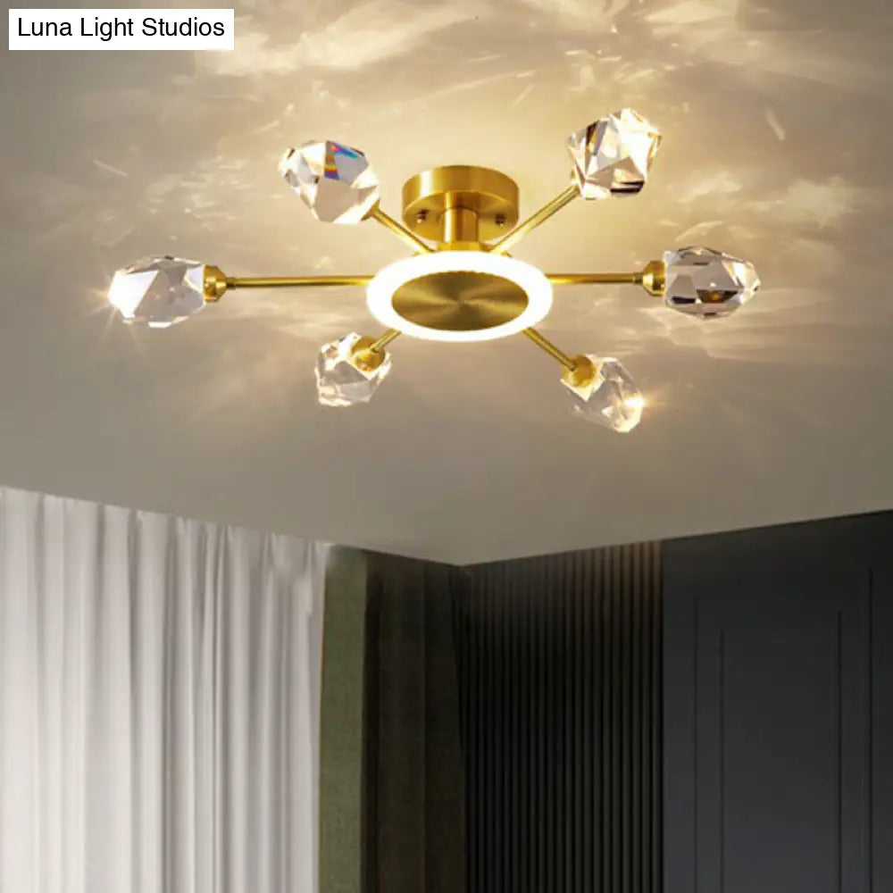 DecorBites™ DecorBites™ Radiant Bedroom Elegance: Post-Modern Gold LED Ceiling Light with Crystal Block Radial Design