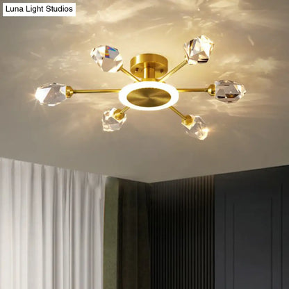 DecorBites™ DecorBites™ Radiant Bedroom Elegance: Post-Modern Gold LED Ceiling Light with Crystal Block Radial Design