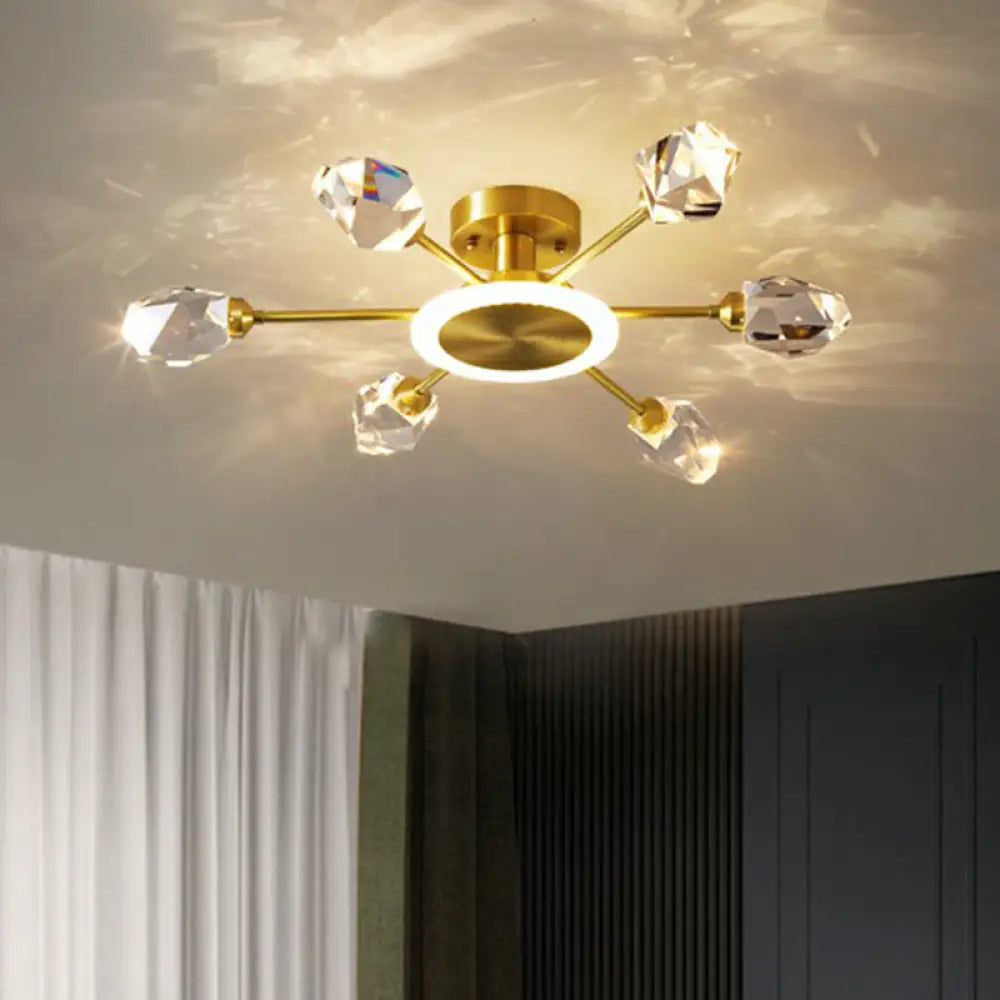 DecorBites™ DecorBites™ Radiant Bedroom Elegance: Post-Modern Gold LED Ceiling Light with Crystal Block Radial Design