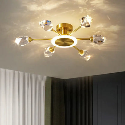 DecorBites™ DecorBites™ Radiant Bedroom Elegance: Post-Modern Gold LED Ceiling Light with Crystal Block Radial Design