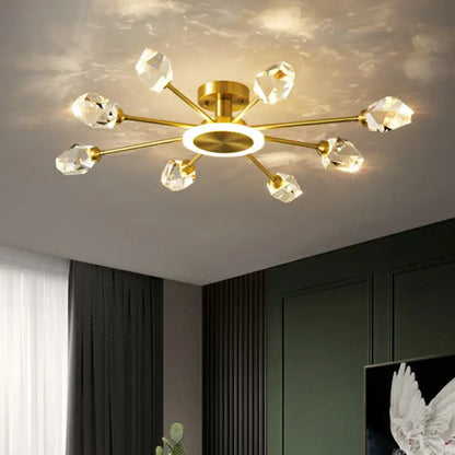 DecorBites™ DecorBites™ Radiant Bedroom Elegance: Post-Modern Gold LED Ceiling Light with Crystal Block Radial Design