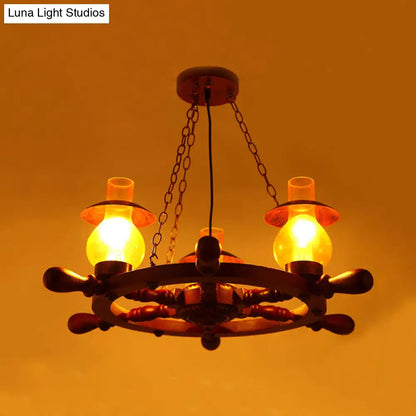 Raegan - Industrial 3 Heads Ceiling Chandelier Industrial Dining Room Wood Pendant Light with Vase Yellow Glass Shade