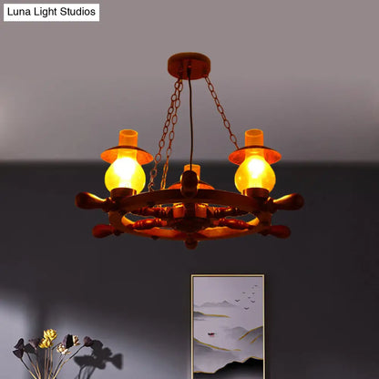 Raegan - Industrial 3 Heads Ceiling Chandelier Industrial Dining Room Wood Pendant Light with Vase Yellow Glass Shade