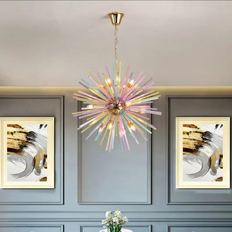 A radiant rainbow pastel glass dandelion chandelier pendant light with a golden finish for bedroom decorbites dandelion chandelier lighting