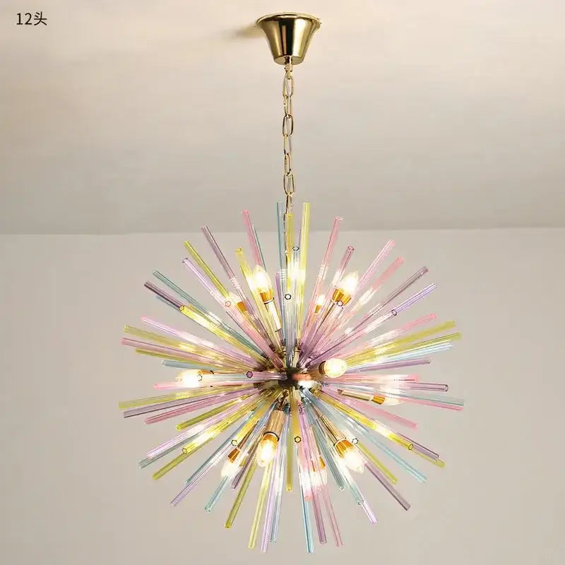 Pastel-colored glass pendant light with brass finish and 12 fixtures decorbites dandelion chandelier lighting bedroom use