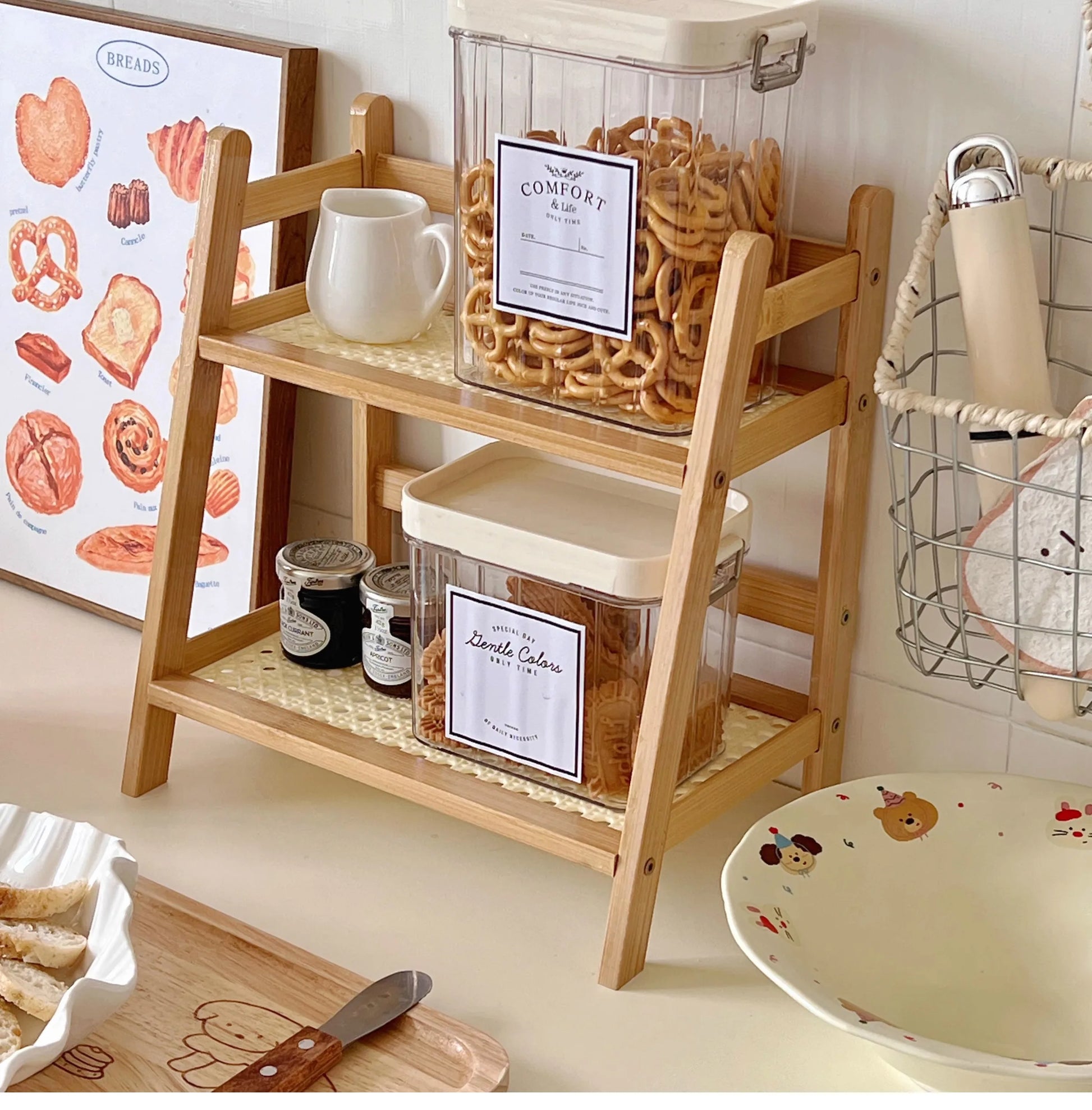 Rattan 2-Tier Desktop Organizer Shelf - 1pc