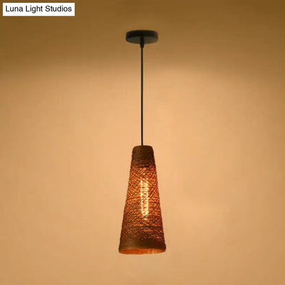 Rattan Handmade Pendant Lamp - Contemporary 1-Light Hanging Lamp in Blue/Brown