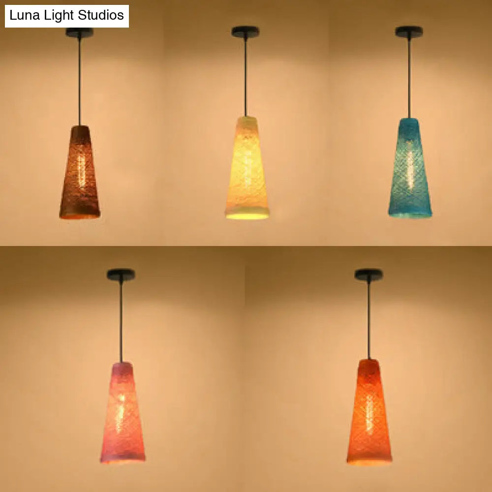 Rattan Handmade Pendant Lamp - Contemporary 1-Light Hanging Lamp in Blue/Brown