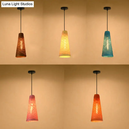 Rattan Handmade Pendant Lamp - Contemporary 1-Light Hanging Lamp in Blue/Brown