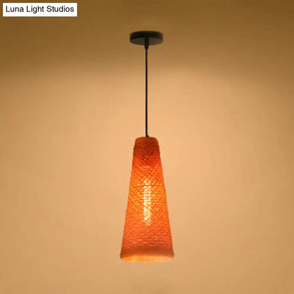 Rattan Handmade Pendant Lamp - Contemporary 1-Light Hanging Lamp in Blue/Brown