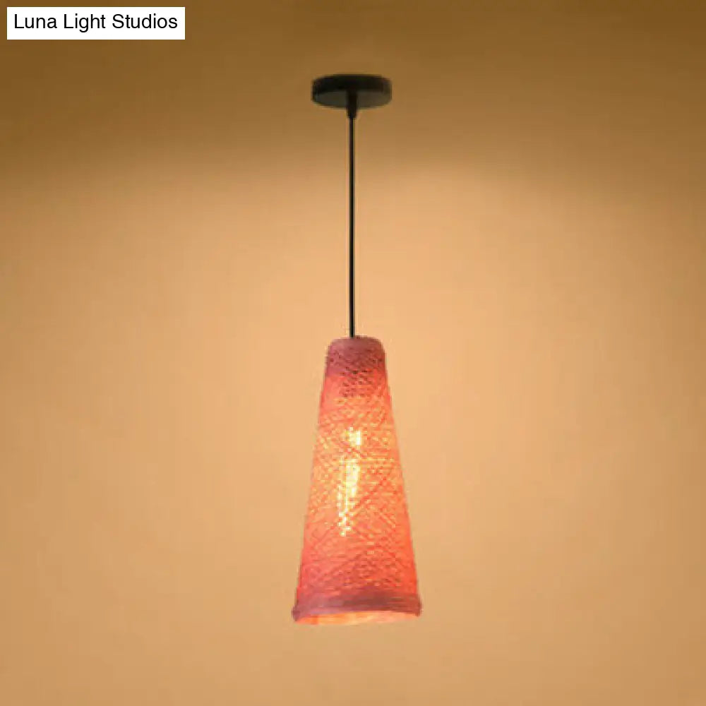 Rattan Handmade Pendant Lamp - Contemporary 1-Light Hanging Lamp in Blue/Brown