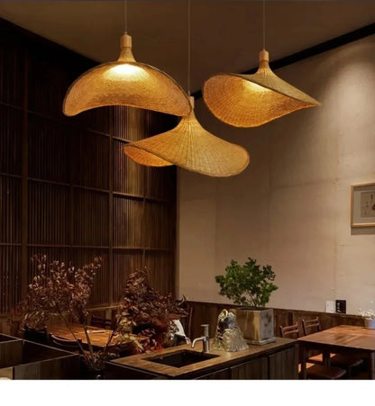 Rattan Pendant Light with Dimmable Bamboo Shade