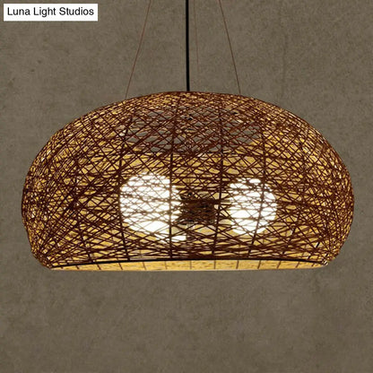 Rattan Tea Room Chandelier: Asian Style Pendant Lighting Fixture