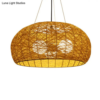 Rattan Tea Room Chandelier: Asian Style Pendant Lighting Fixture