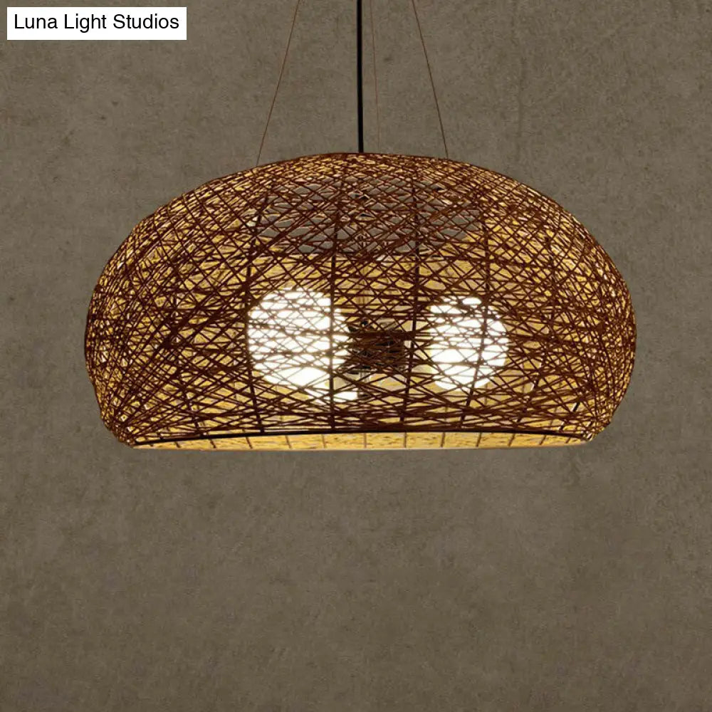 Rattan Tea Room Chandelier: Asian Style Pendant Lighting Fixture