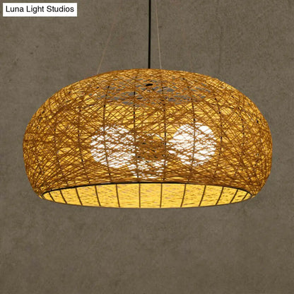 Rattan Tea Room Chandelier: Asian Style Pendant Lighting Fixture