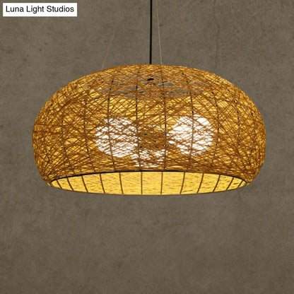 Rattan Tea Room Chandelier: Asian Style Pendant Lighting Fixture