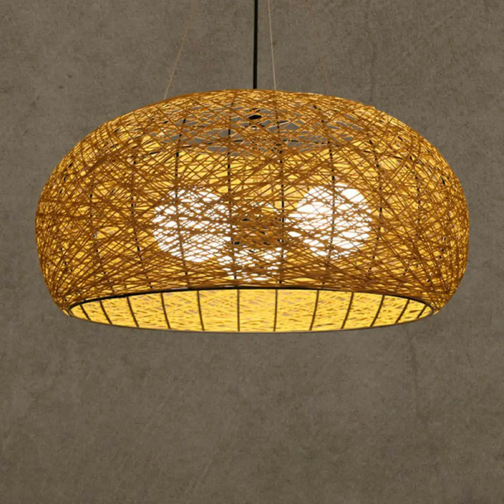 Rattan Tea Room Chandelier: Asian Style Pendant Lighting Fixture