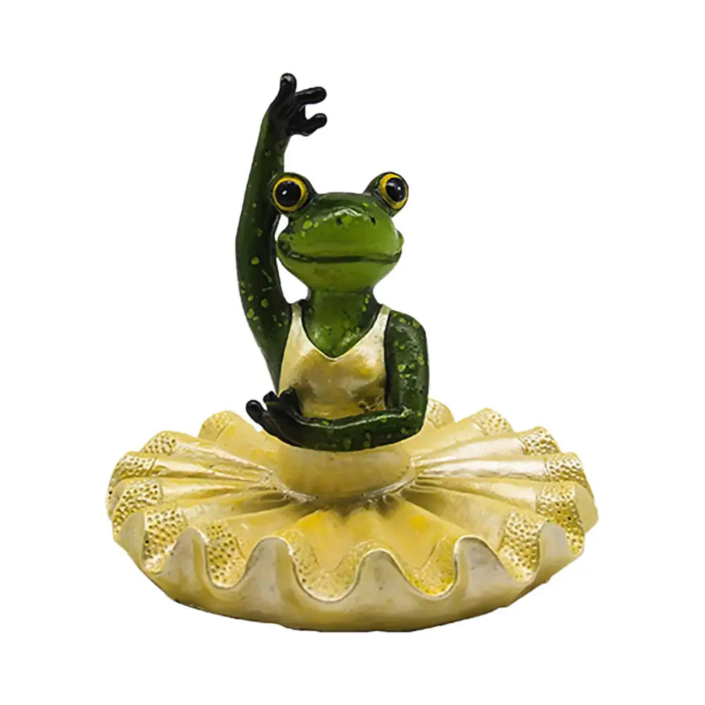 Green frog figurine in gold ballet leotard paired with realistic dark green and beige floating crocodile head garden water decorbites garden water floating animal