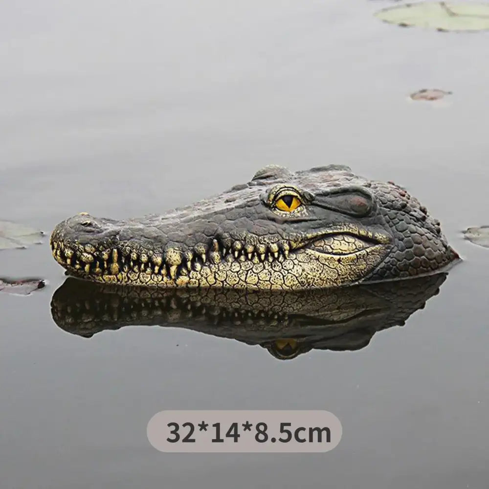 Realistic dark green and beige crocodile head figurine with textured scales and open mouth for decorbites garden water floating use