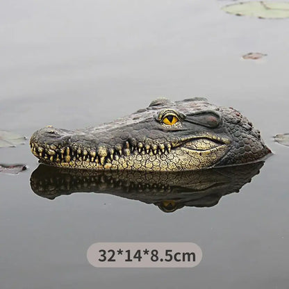 Realistic dark green and beige crocodile head figurine with textured scales and open mouth for decorbites garden water floating use