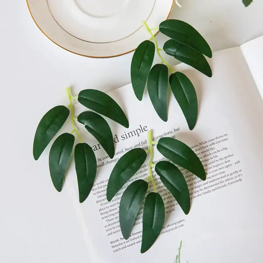 Realistic dark green silk willow leaves with glossy finish and detailed veins for wedding and home decor