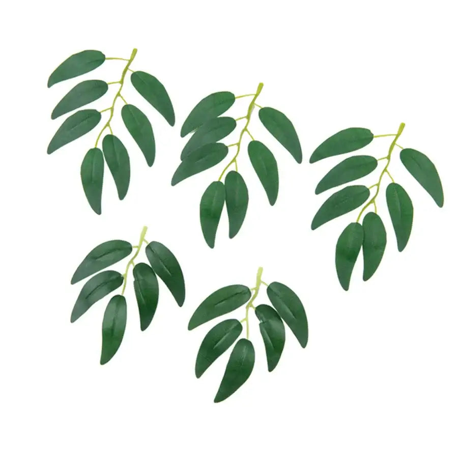 Five artificial silk willow leaves sprigs with glossy dark green leaves and pale yellow stems for wedding decor