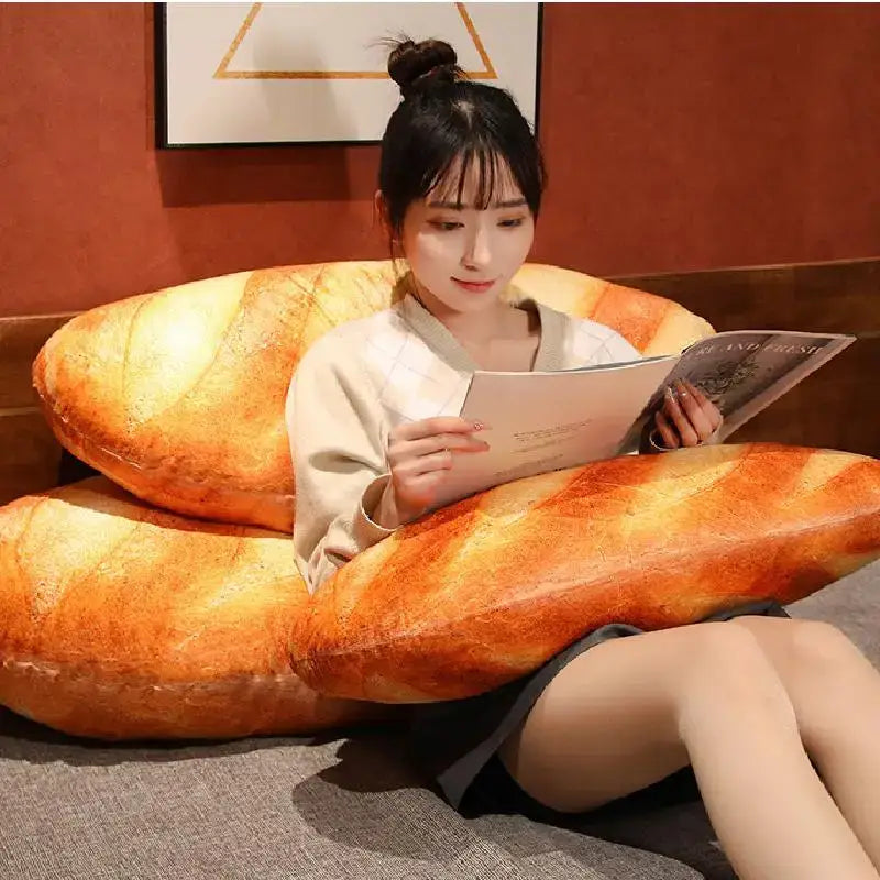 Golden brown plush baguette comfort pillow with realistic crust texture for decorbites comfort pillow waist support