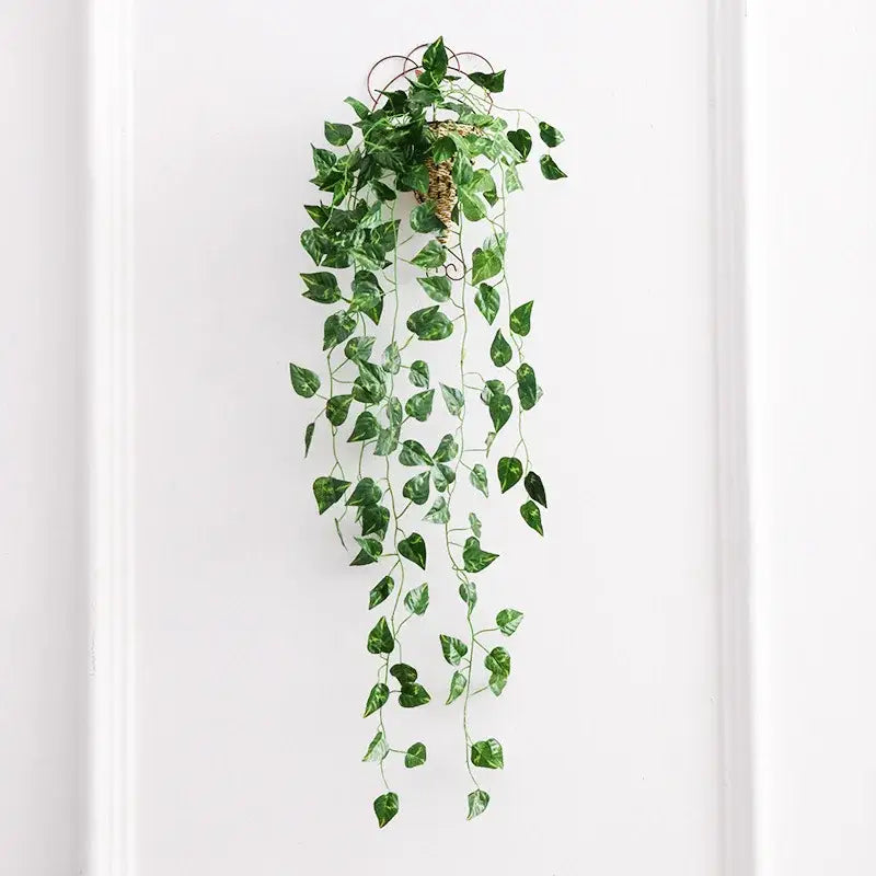 Green artificial ivy bar hanging basket with glossy leaves and woven base for living room decorbites ivy bar