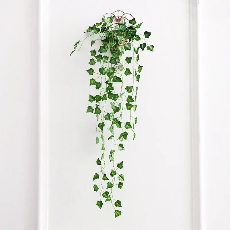 Realistic green artificial ivy bar hanging basket made of decorbites ivy on a decorative metal frame for living room decor