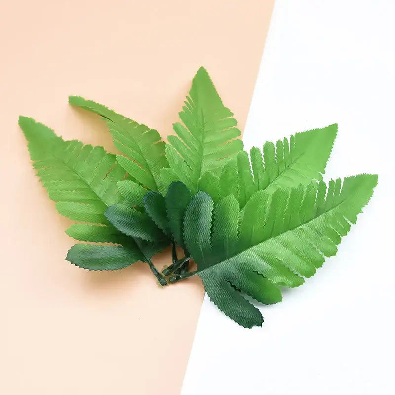 Realistic green fern artificial plants with detailed veining and serrated fake leaves made from synthetic fabric decorbites decorative flowers