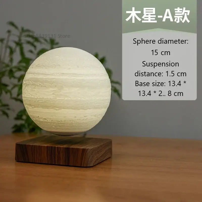 Realistic levitating moon lamp with 15 cm jupiter design, warm glow, and dark wood base for bedroom decorbites levitating moon