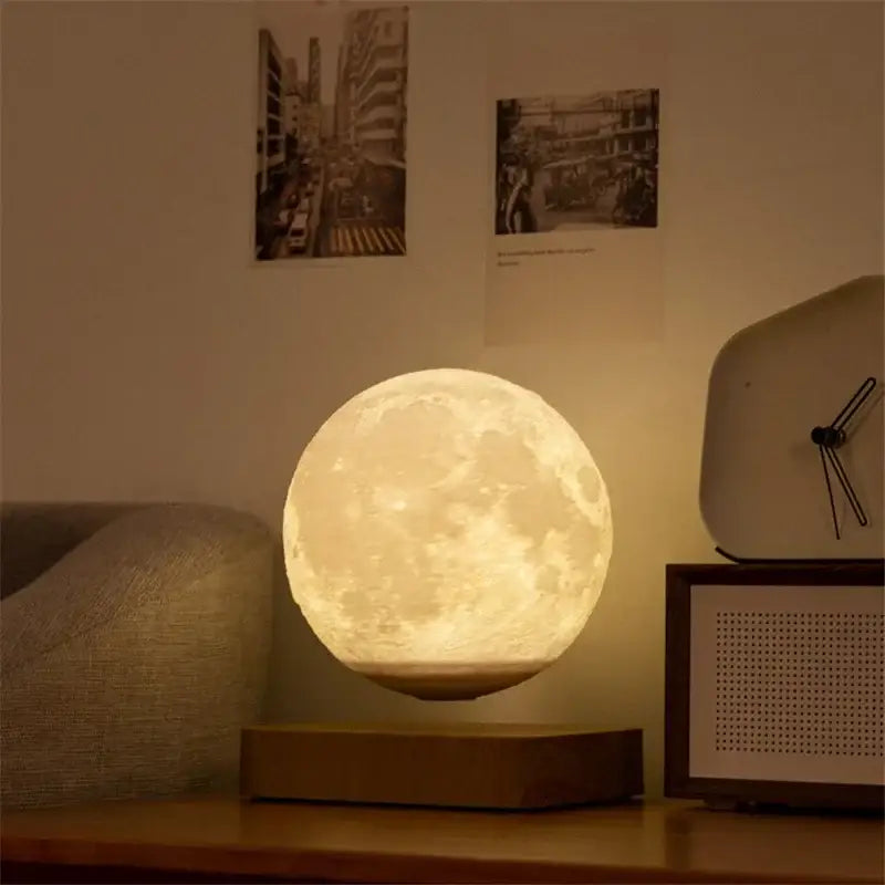 Realistic levitating moon lamp with warm glowing surface mimicking lunar texture by decorbites moon lamp for bedroom decor