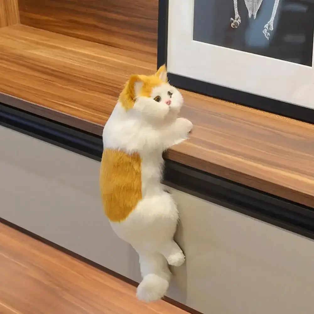 Adorable white and orange fur cat dog plush from decorbites for realistic home decor clinging to surfaces