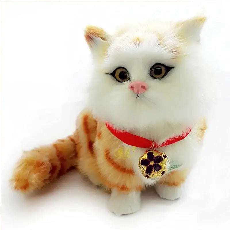 Fluffy orange and white cat dog plush with red collar and gold pendant for home decor by decorbites cat dog plush