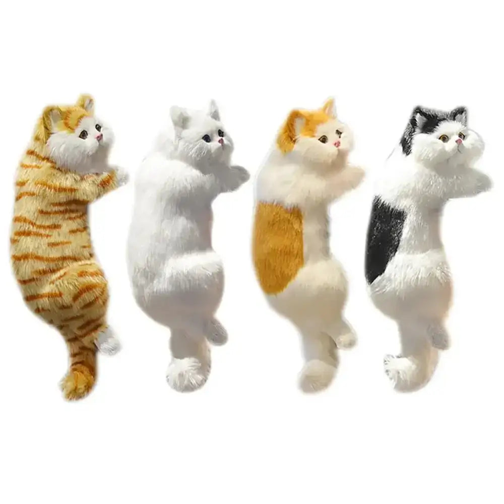 Four realistic multi-colored cat dog plush ornaments with fluffy fur and soft texture for home decor by decorbites cat dog