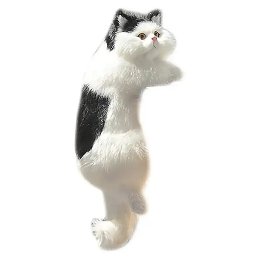 A realistic black and white cat dog plush ornament with soft textured fur for home decor by decorbites cat dog