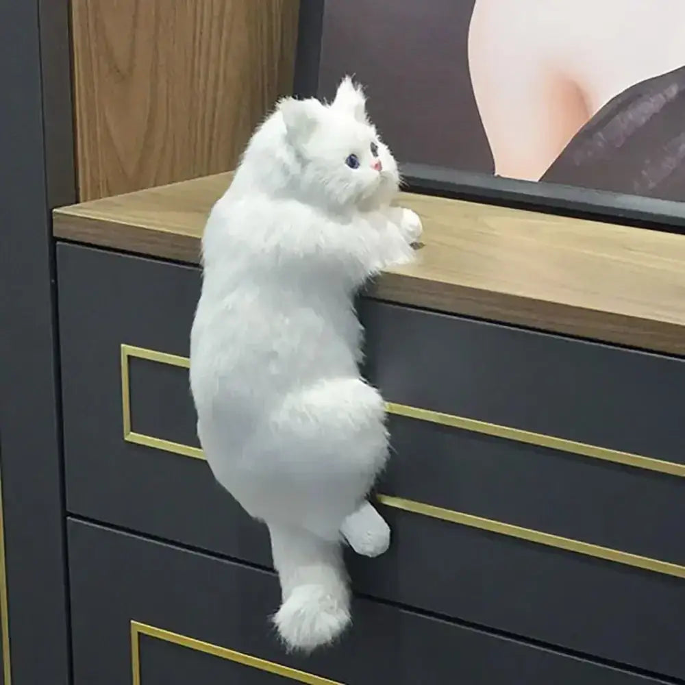 White plush cat dog figurine with fluffy fur and blue eyes for home decor by decorbites cat dog plush ornaments