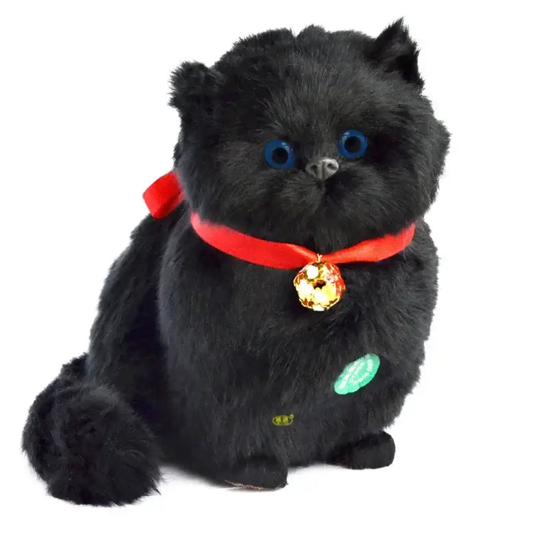 A plush black cat dog decorbites cat dog plush with bright blue eyes and red ribbon collar for home decor