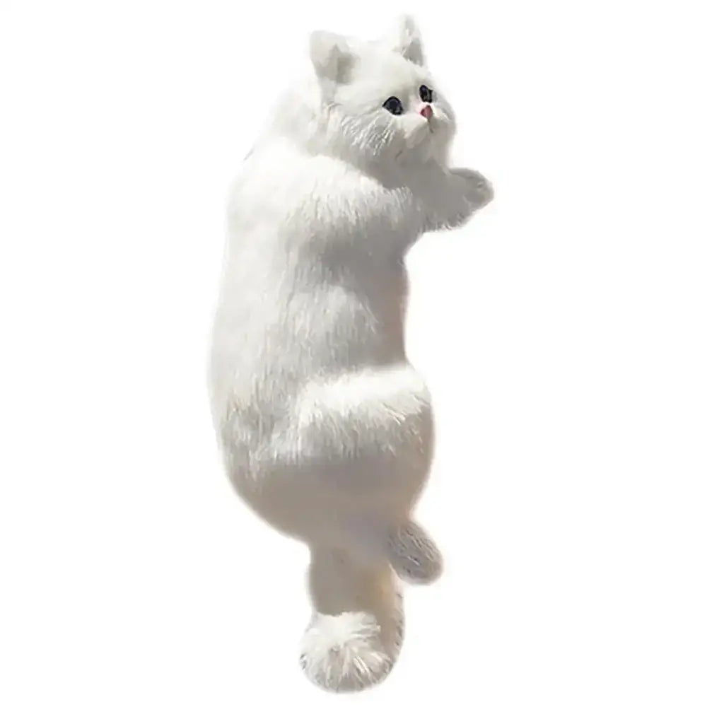 Fluffy white plush cat figurine with soft long fur and black eyes for home decor by decorbites cat dog plush collection