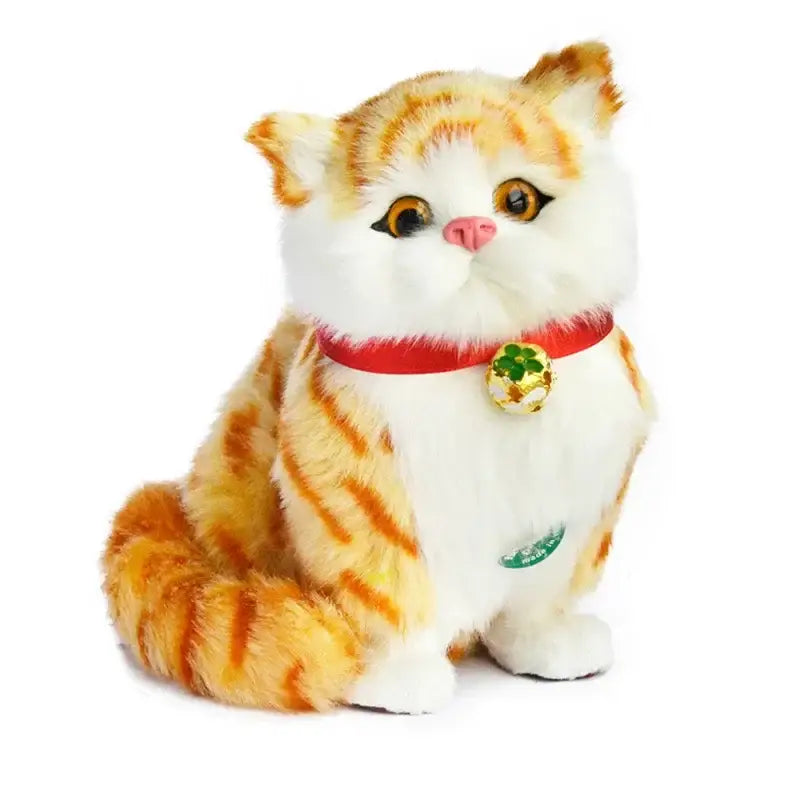 A plush orange and white tabby cat with red collar and gold shamrock charm in decorbites cat dog plush for home decor