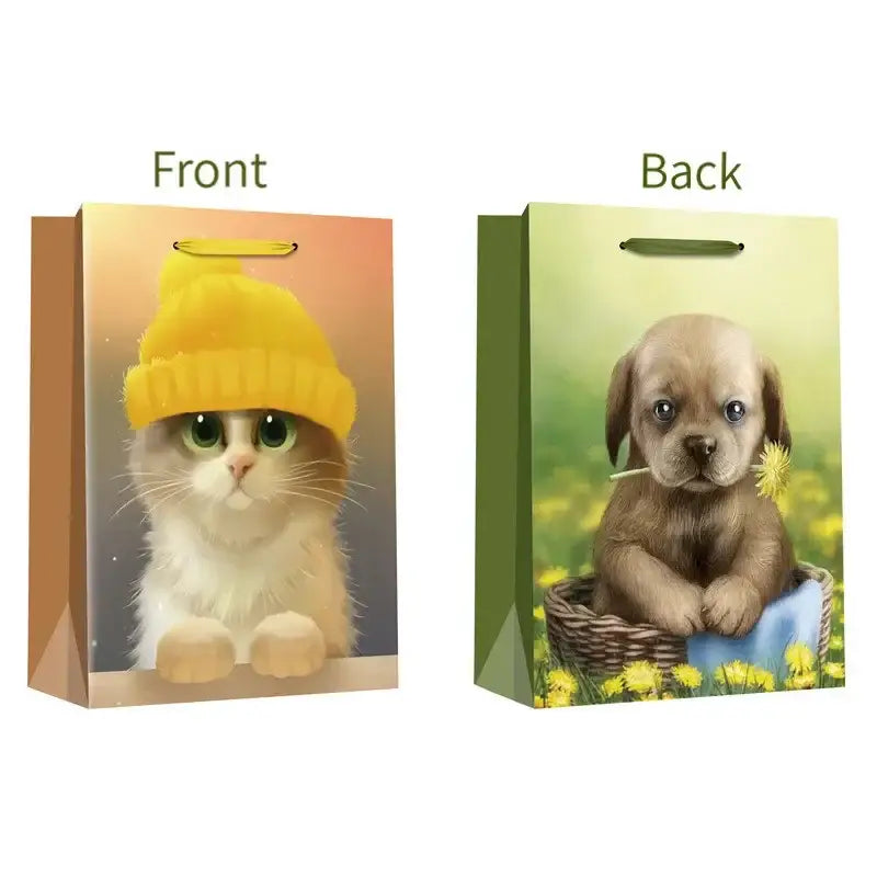Cute yellow beanie cat and brown puppy printed gift bags for decorbites cat dog plush home decor living room accents