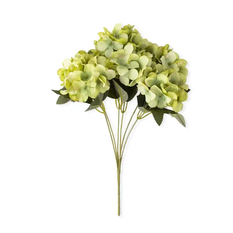 A cluster of artificial green hydrangea flowers with delicate petals and dark leaves in decorbites hydrangea branch decor