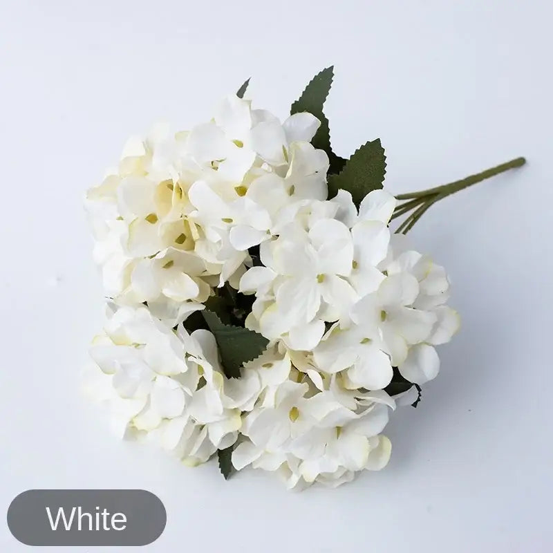 White artificial hydrangea bouquet with delicate petals and green leaves for decorbites hydrangea branch decor
