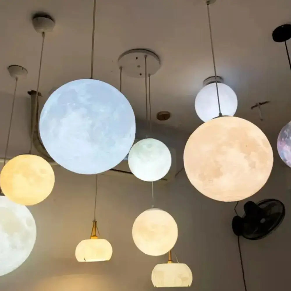 Realistic white and yellow moon high polymer pendant light with lunar texture for bedroom cord pendant lighting