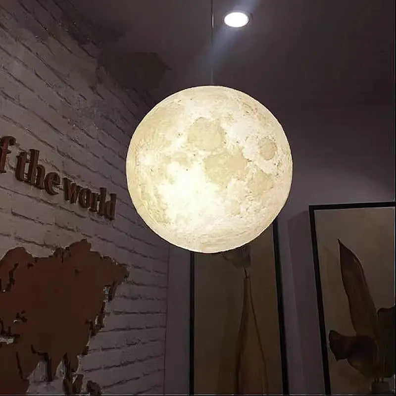 Realistic white and yellow moon high polymer pendant light with textured lunar surface cord pendant ideal for bedroom