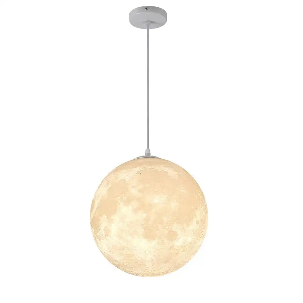 Realistic white and yellow moon pendant light with detailed craters and soft glow for bedroom cord pendant use