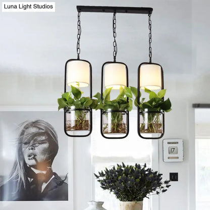 Rectangle Cluster Pendant Light - Industrial Black/White Metal - 2/3 Bulbs - Down Lighting - Dining Room