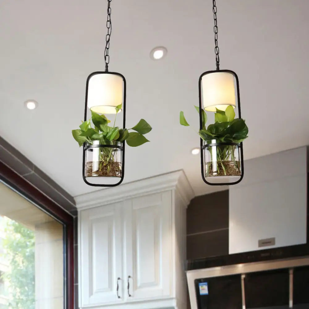 Rectangle Cluster Pendant Light - Industrial Black/White Metal - 2/3 Bulbs - Down Lighting - Dining Room