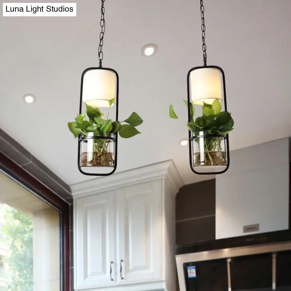 Rectangle Cluster Pendant Light - Industrial Black/White Metal - 2/3 Bulbs - Down Lighting - Dining Room